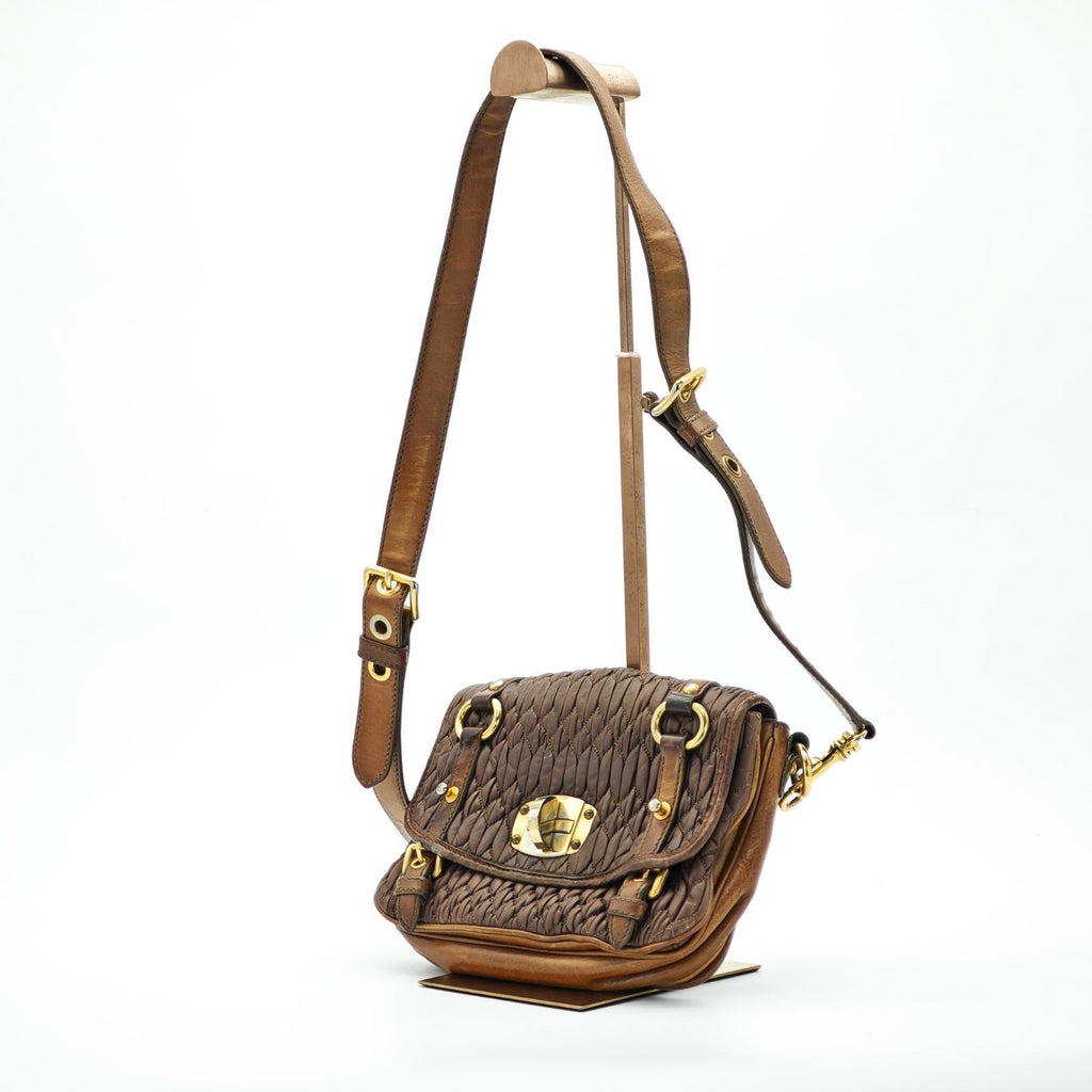MIU MIU Nappa Croquet Matelassé Shoulder Bag Brown Unisex