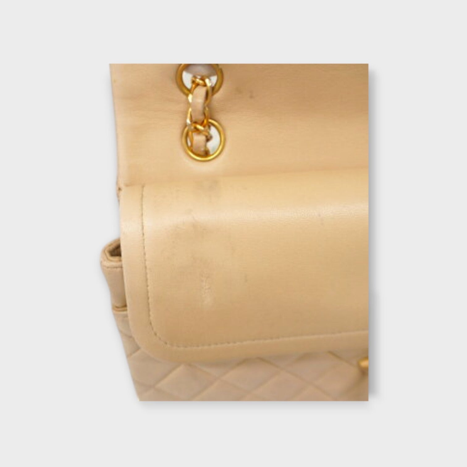 CHANEL Matrasse W chain shoulder bag handbag beige leather
