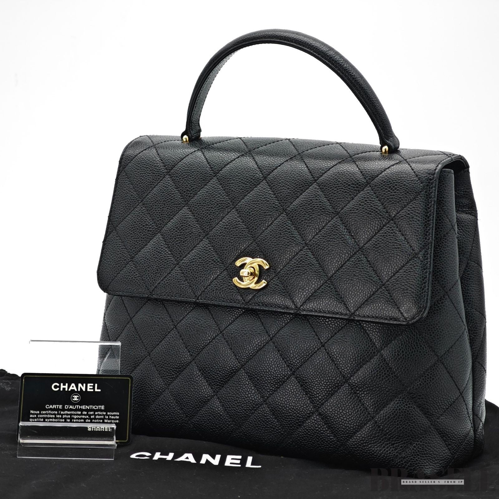 CHANEL Top Handle Bag Caviar Skin Black Handbag Women's Guarantee Card