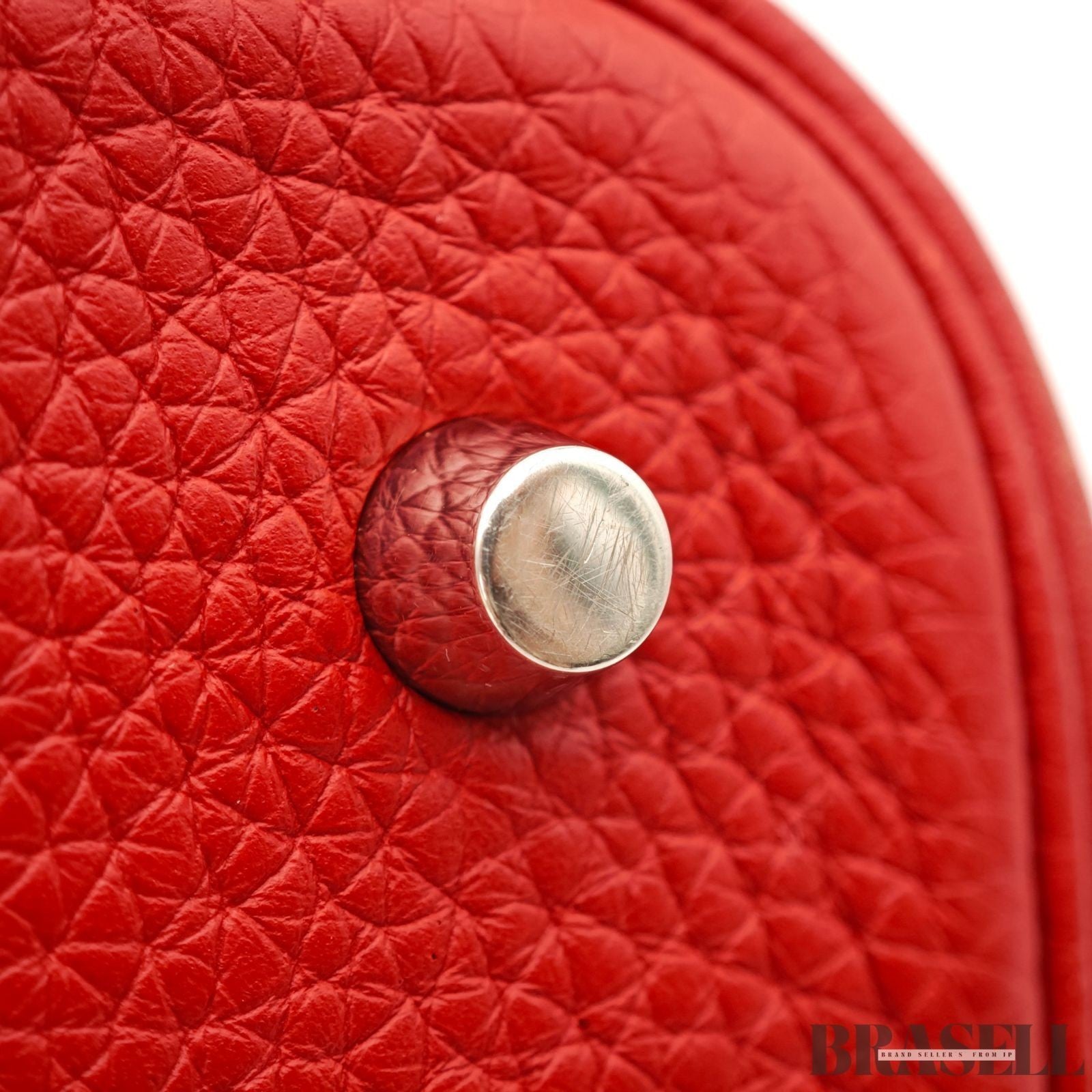 HERMES Picotin Lock Red Handbag Tote Bag Leather Silver Hardware with Padlock