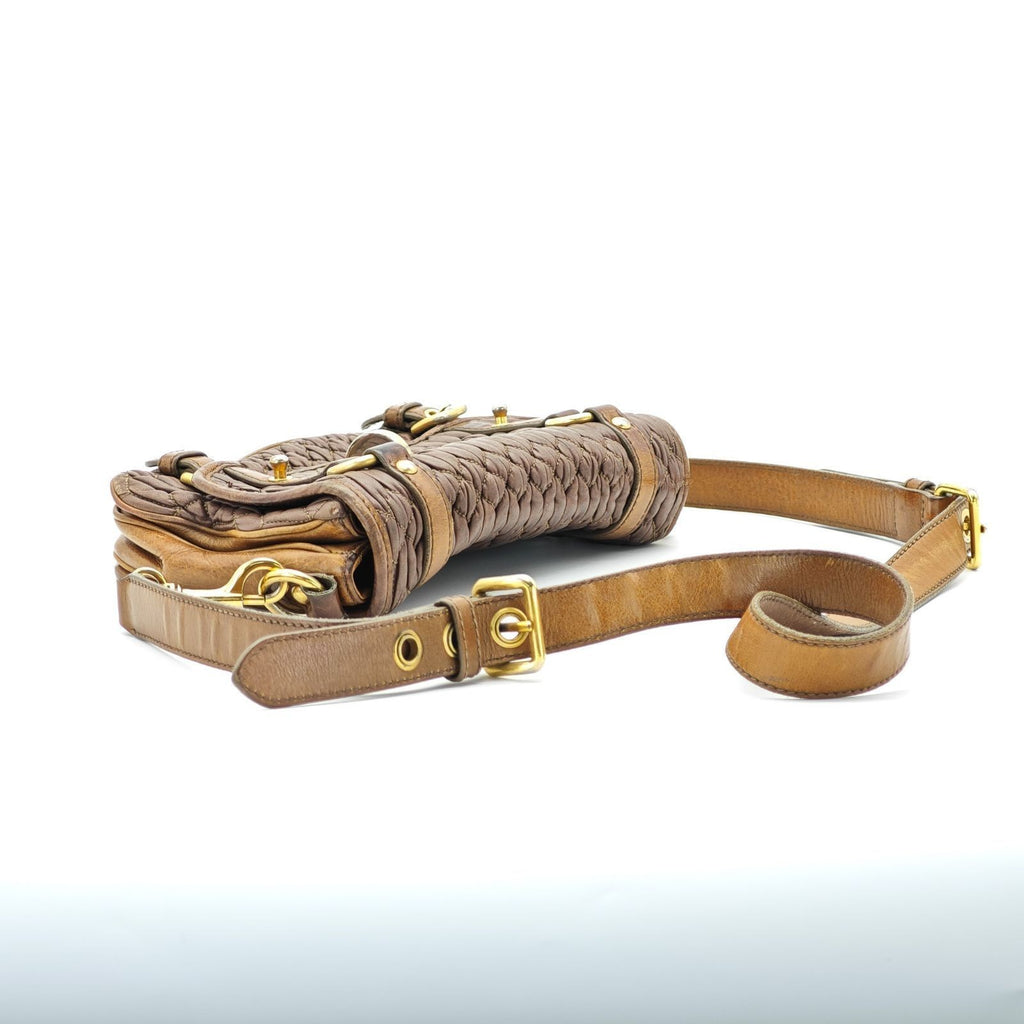 MIU MIU Nappa Croquet Matelassé Shoulder Bag Brown Unisex