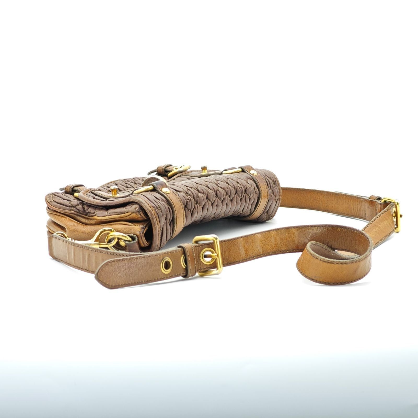 MIU MIU Nappa Croquet Matelassé Shoulder Bag Brown Unisex