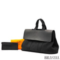 HERMES Valparaiso MM Handbag Toile Chevron Leather Black Unisex With Dust Bag