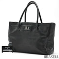 CHANEL Turnlock Caviar Skin Tote Bag Black Large CC Shoulder Bag Women's