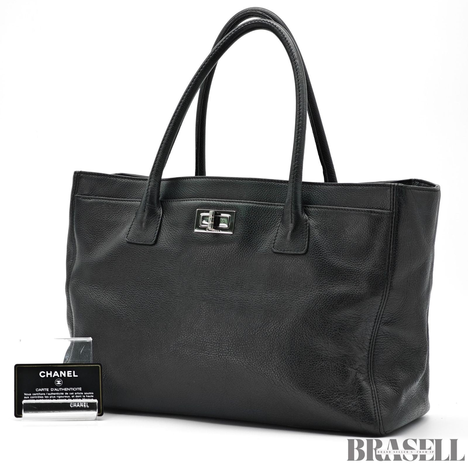 CHANEL Turnlock Caviar Skin Tote Bag Black Large CC Shoulder Bag Women's