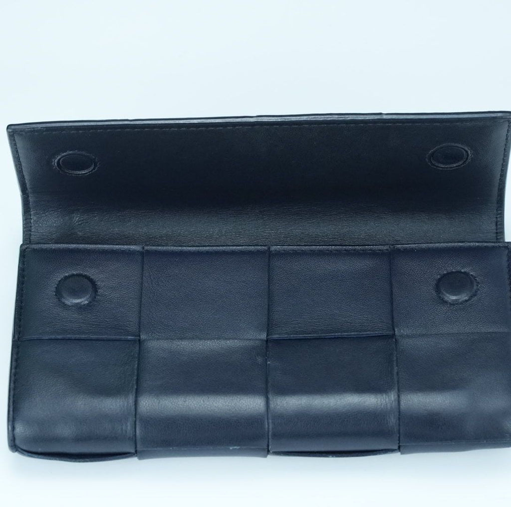 BOTTEGA VENETA Cassette Intrecciato Navy Long Wallet with Built-in IC Chip
