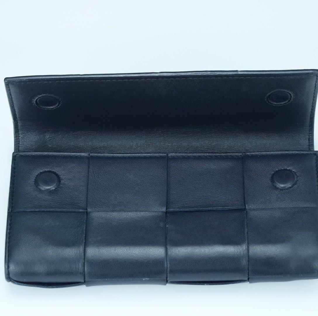 BOTTEGA VENETA Cassette Intrecciato Navy Long Wallet with Built-in IC Chip