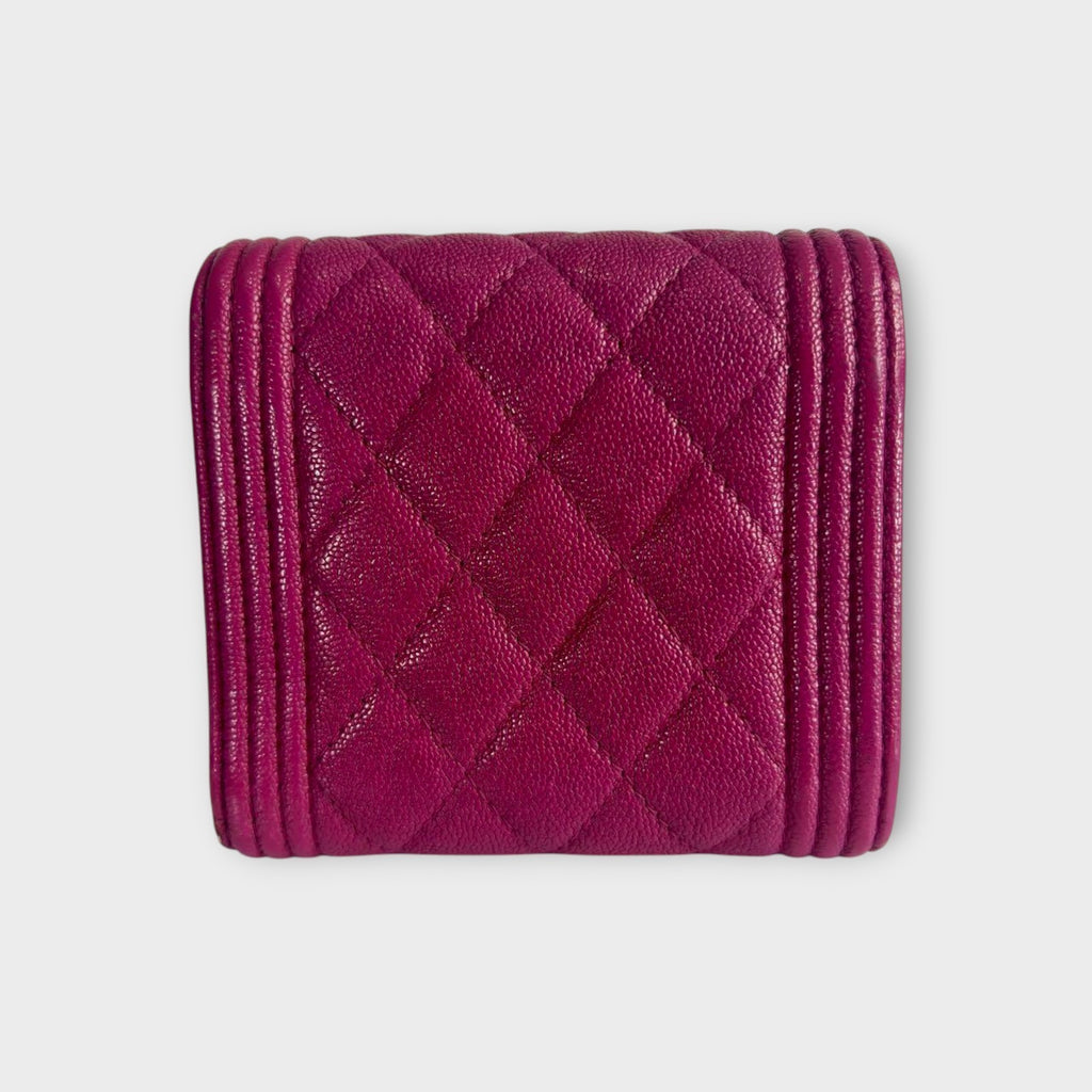 Chanel Boy Trifold Wallet in Pink Matelassé Caviar Skin