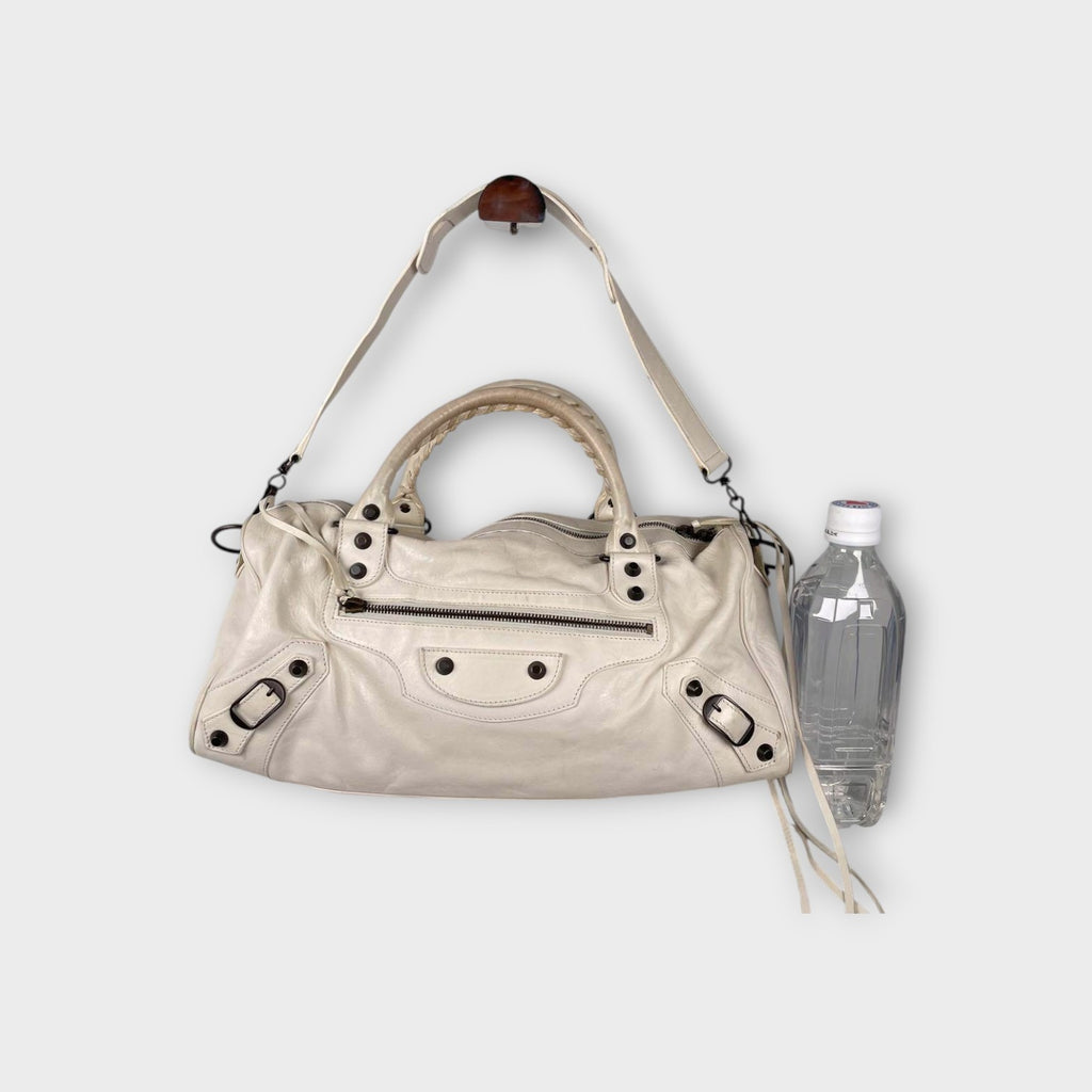 Balenciaga 2Way Handbag Shoulder Bag White Leather Zip 【B】