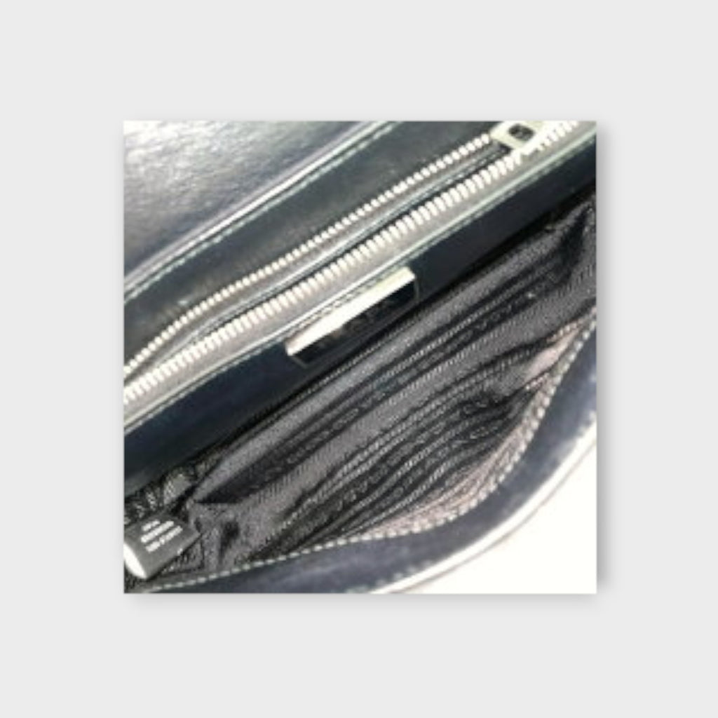 Prada Brushed Leather Shoulder Bag 1BD295 Black Patent Leather【B】