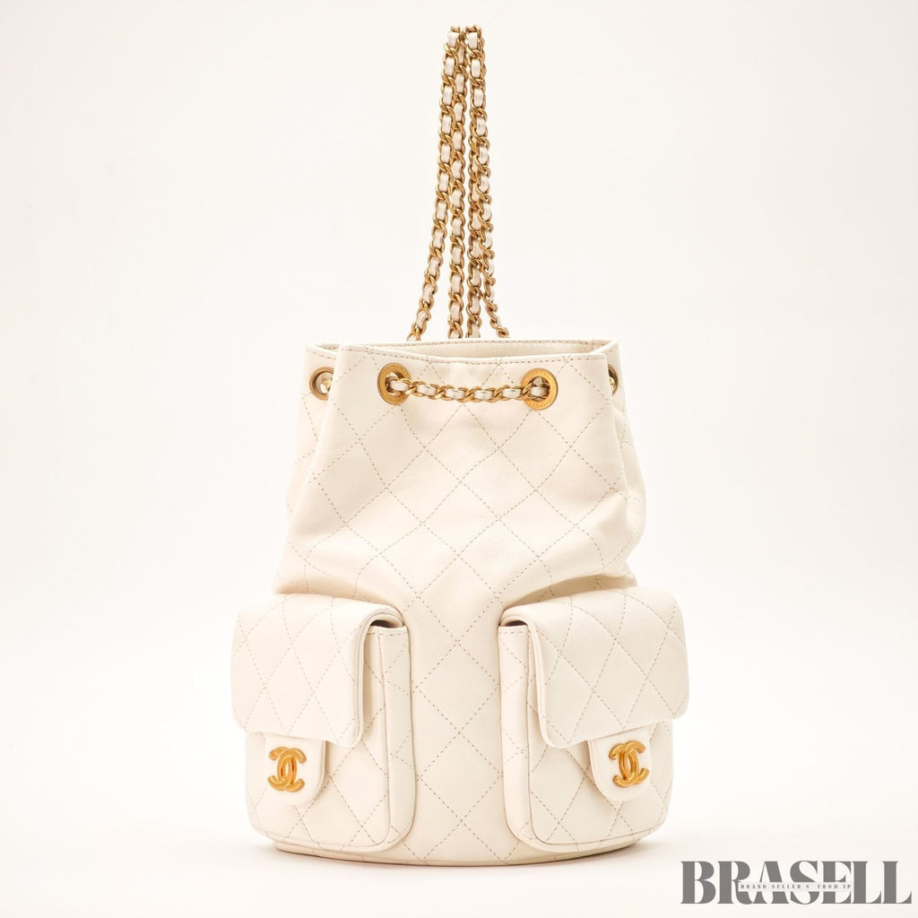 Chanel Matelassé Chain Backpack White Rucksack Bag Gold Hardware Women