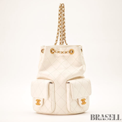 Chanel Matelassé Chain Backpack White Rucksack Bag Gold Hardware Women