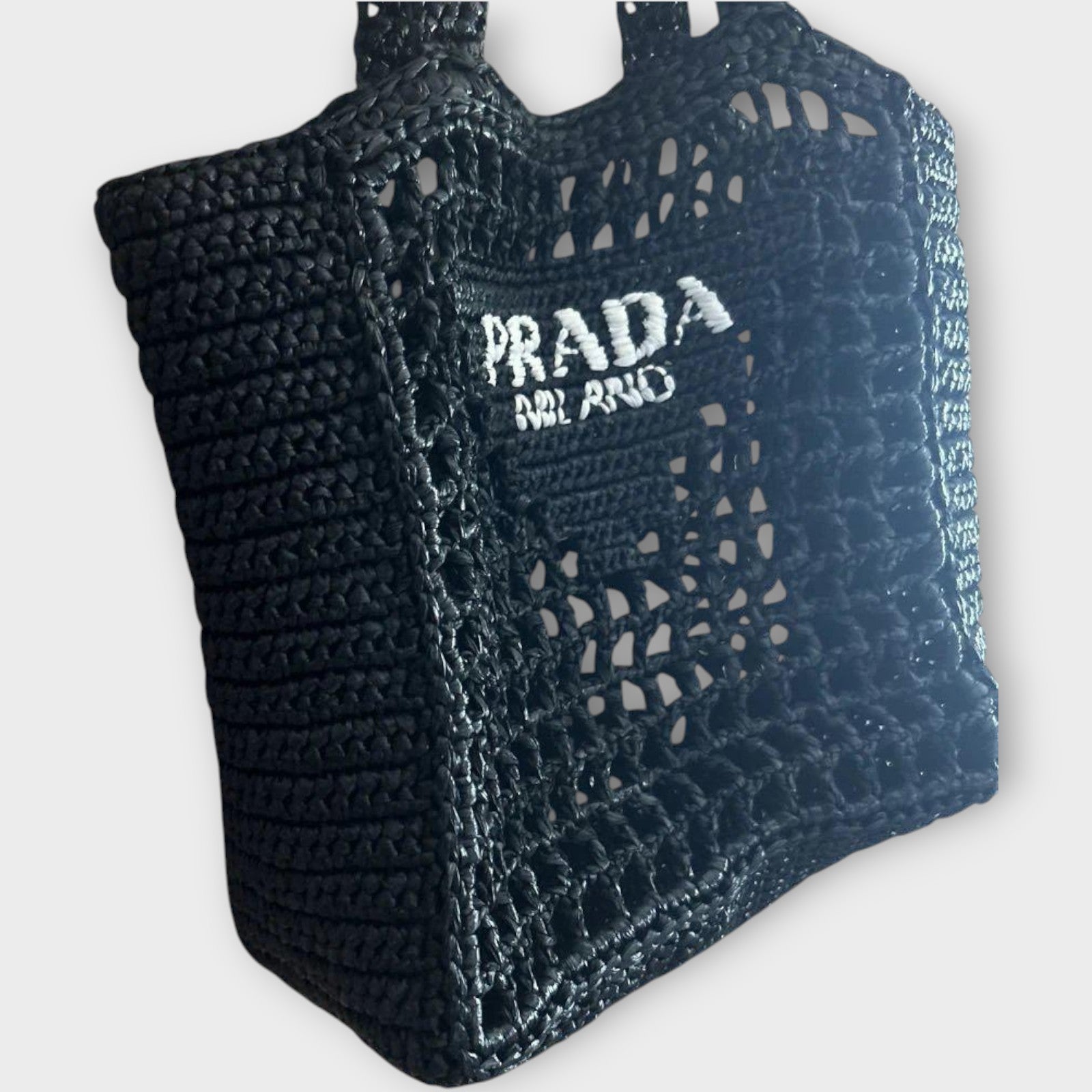 PRADA Logo Crochet Black Tote Bag