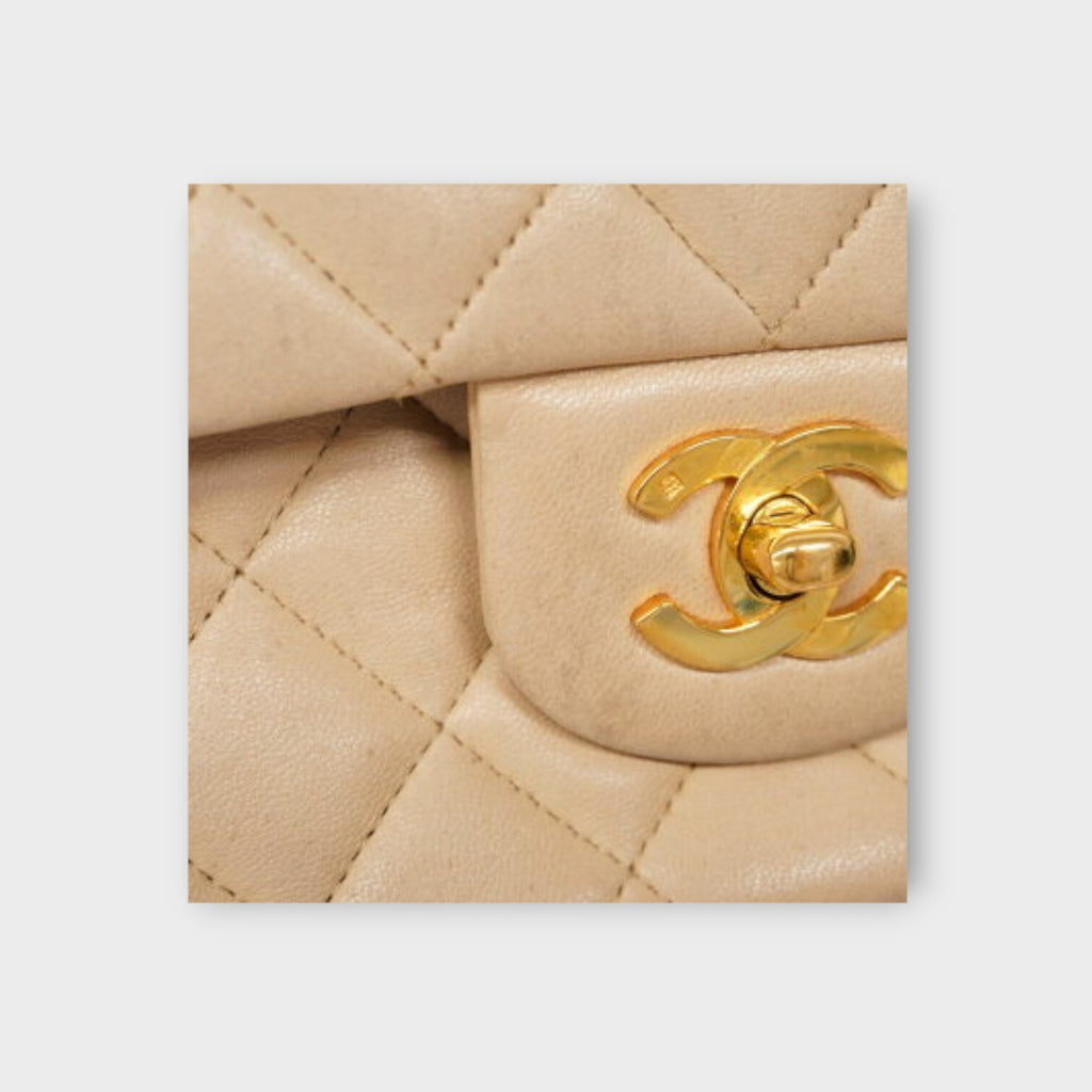CHANEL Matrasse W chain shoulder bag handbag beige leather