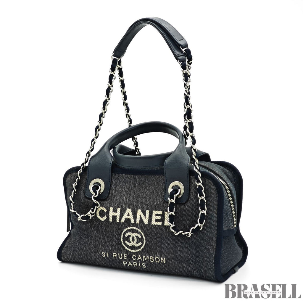 Chanel Deauville Line Bowling Bag A92749 Handbag Chain Tote Bag Denim Blue