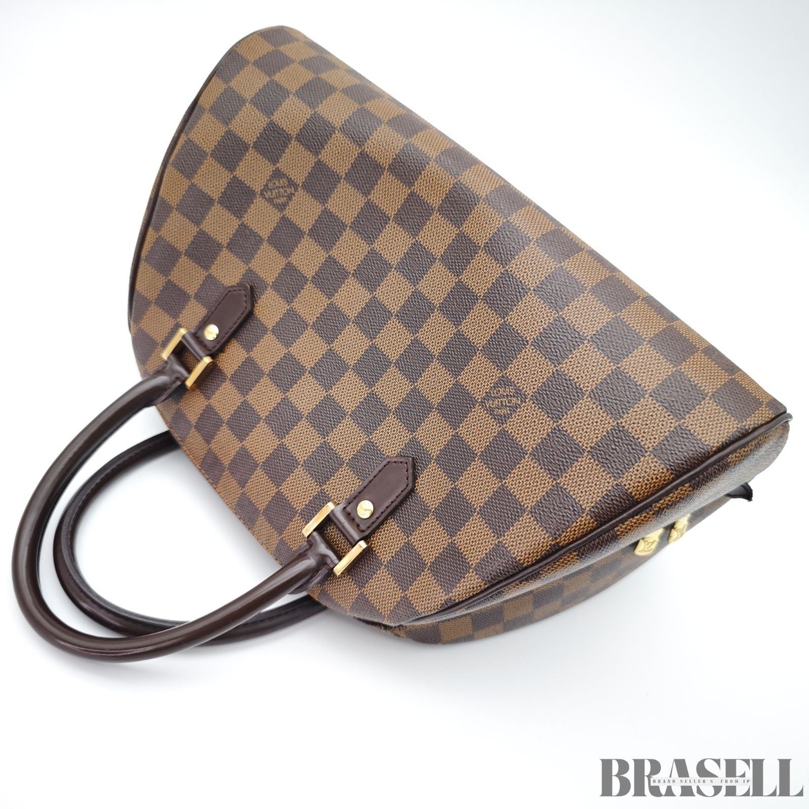LOUIS VUITTON Logo Ribera MM Hand Bag Damier Ebene Leather Brown N41434 Spain