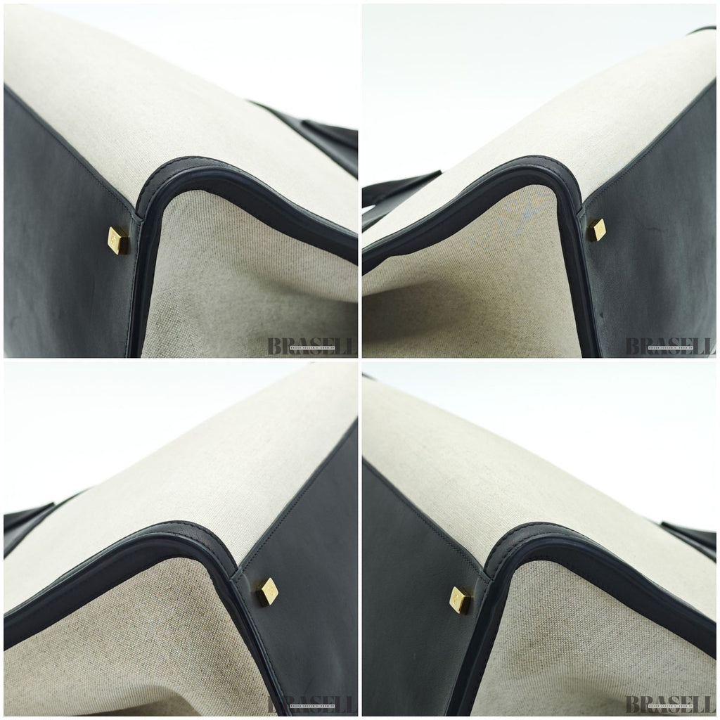 The Row Margaux 15 Handbag Tote Bag Black Beige Canvas Leather Woman