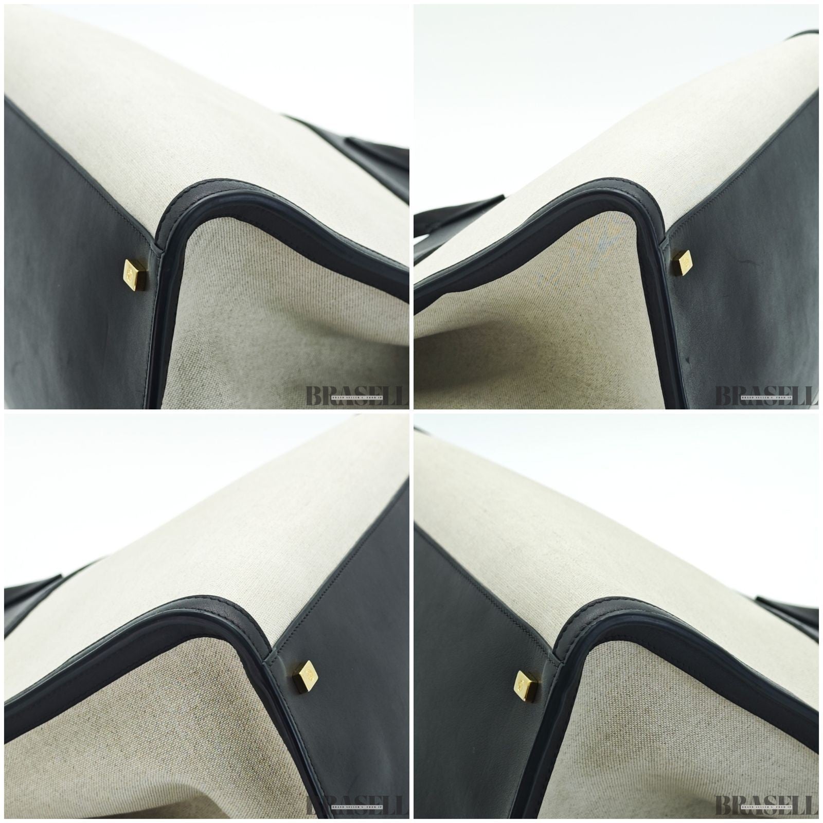 The Row Margaux 15 Handbag Tote Bag Black Beige Canvas Leather Woman