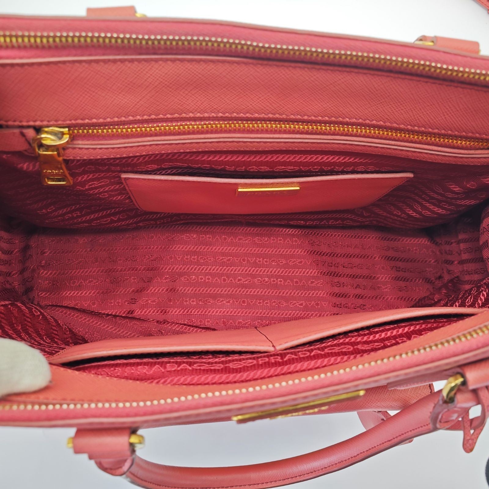 PRADA Saffiano Leather Galleria 2-Way Handbag/Tote Bag Pink with Shoulder Strap
