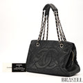 CHANEL Deca Coco Chain Tote Bag Black Caviar Leather Shoulder Bag Warranty Card