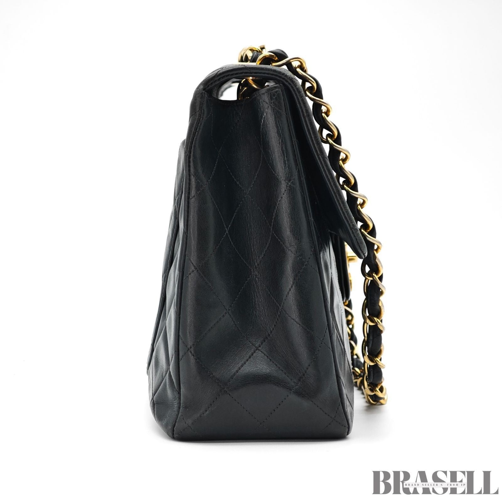 CHANEL Large Matelasse Flap Bag Lambskin Black Quilted Shoulder Bag Women's