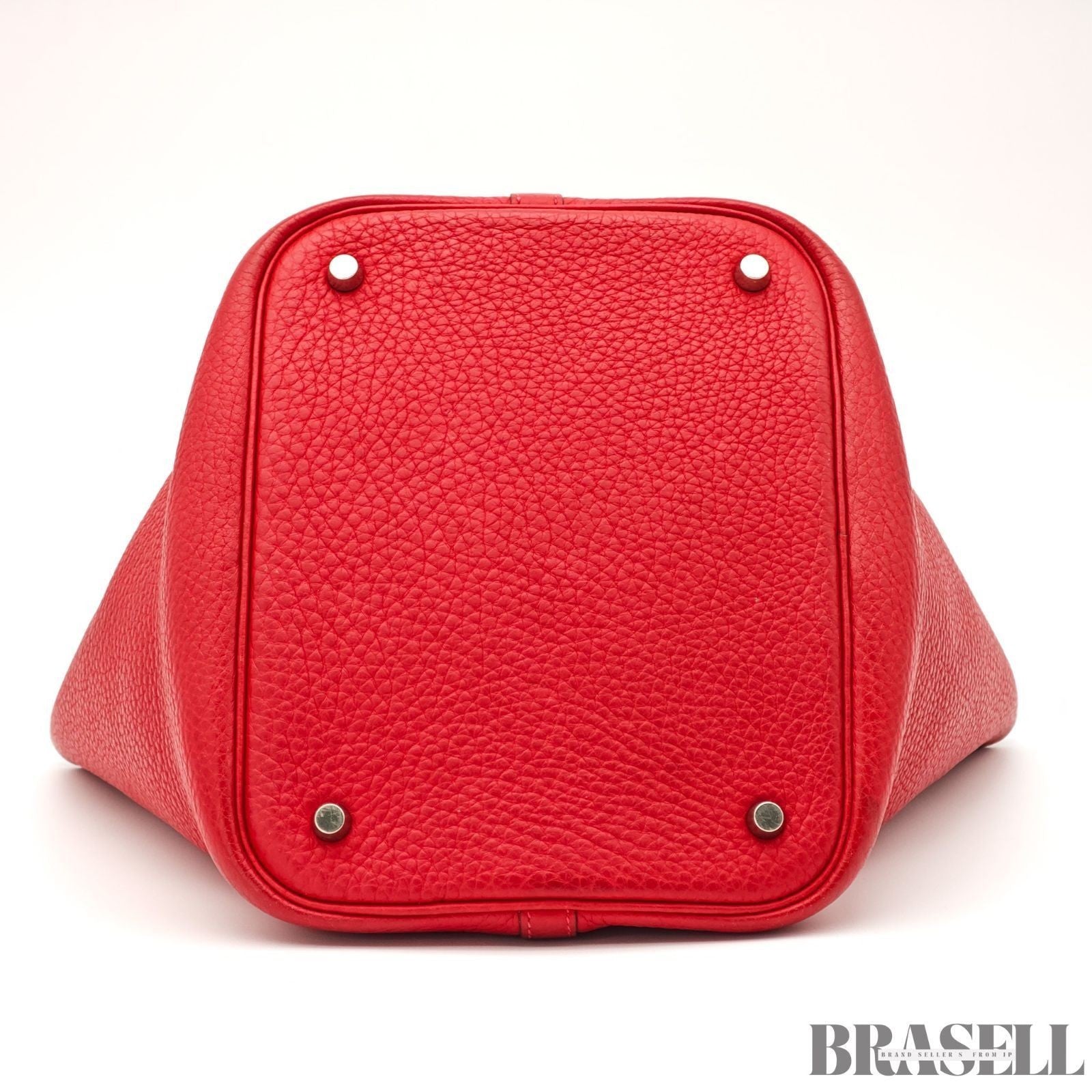HERMES Picotin Lock MM Tote Bucket Handbag Leather Red w/ Dust Bag
