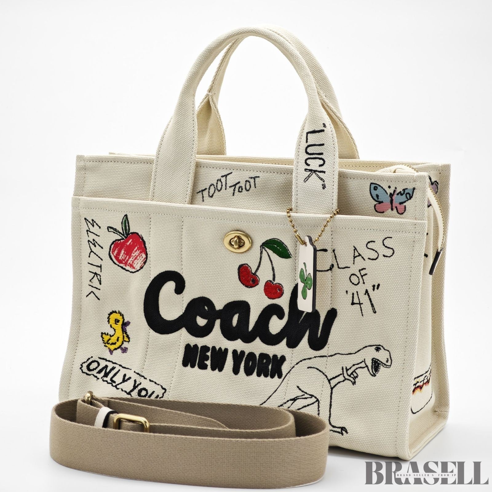 COACH Cargo Tote Bag Sketch Print New York 2-Way Shoulder Bag White