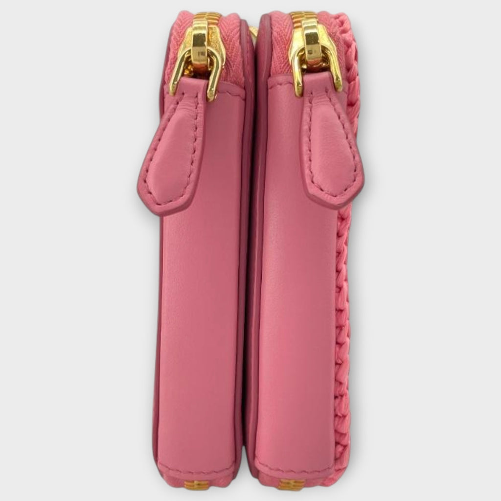PRADA Triangle Shoulder 1NR015 Pink Gold Hardware Leather/Raffia Shoulder Bag