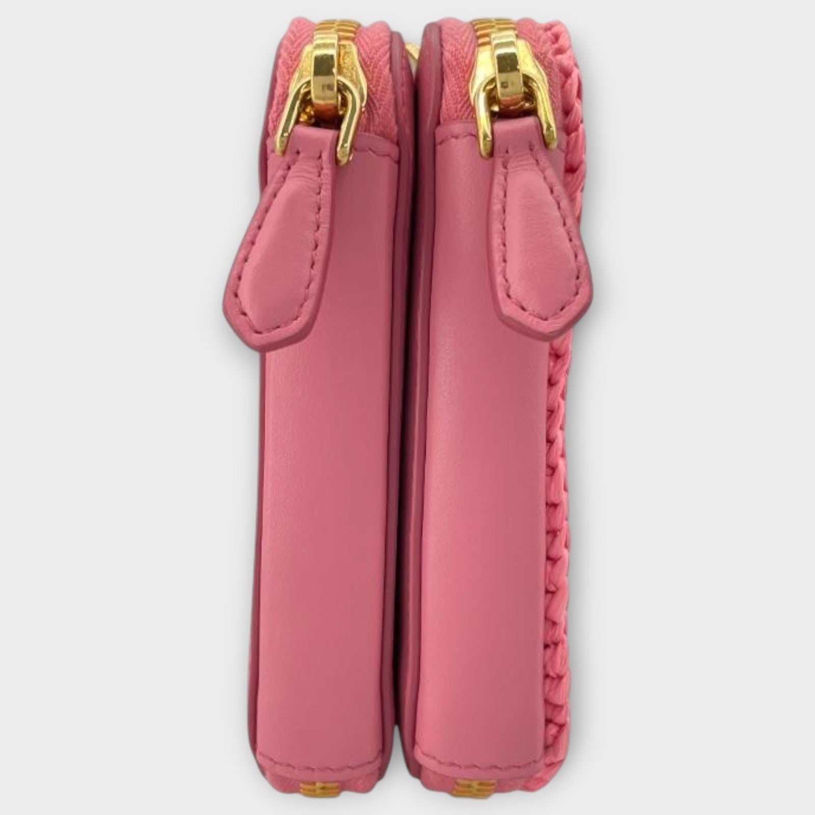 PRADA Triangle Shoulder 1NR015 Pink Gold Hardware Leather/Raffia Shoulder Bag
