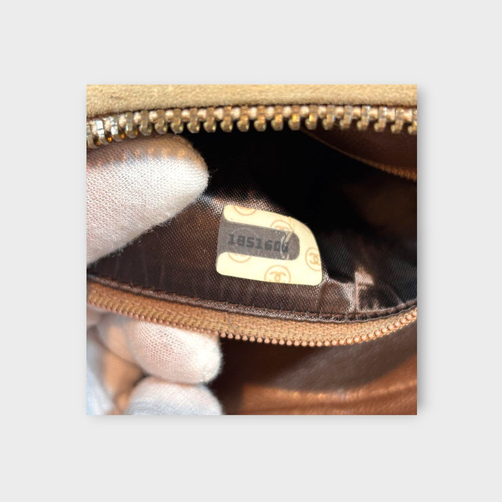 CHANEL Chain Shoulder Bag Matelassé Suede Leather Coco Mark Beige 【B】