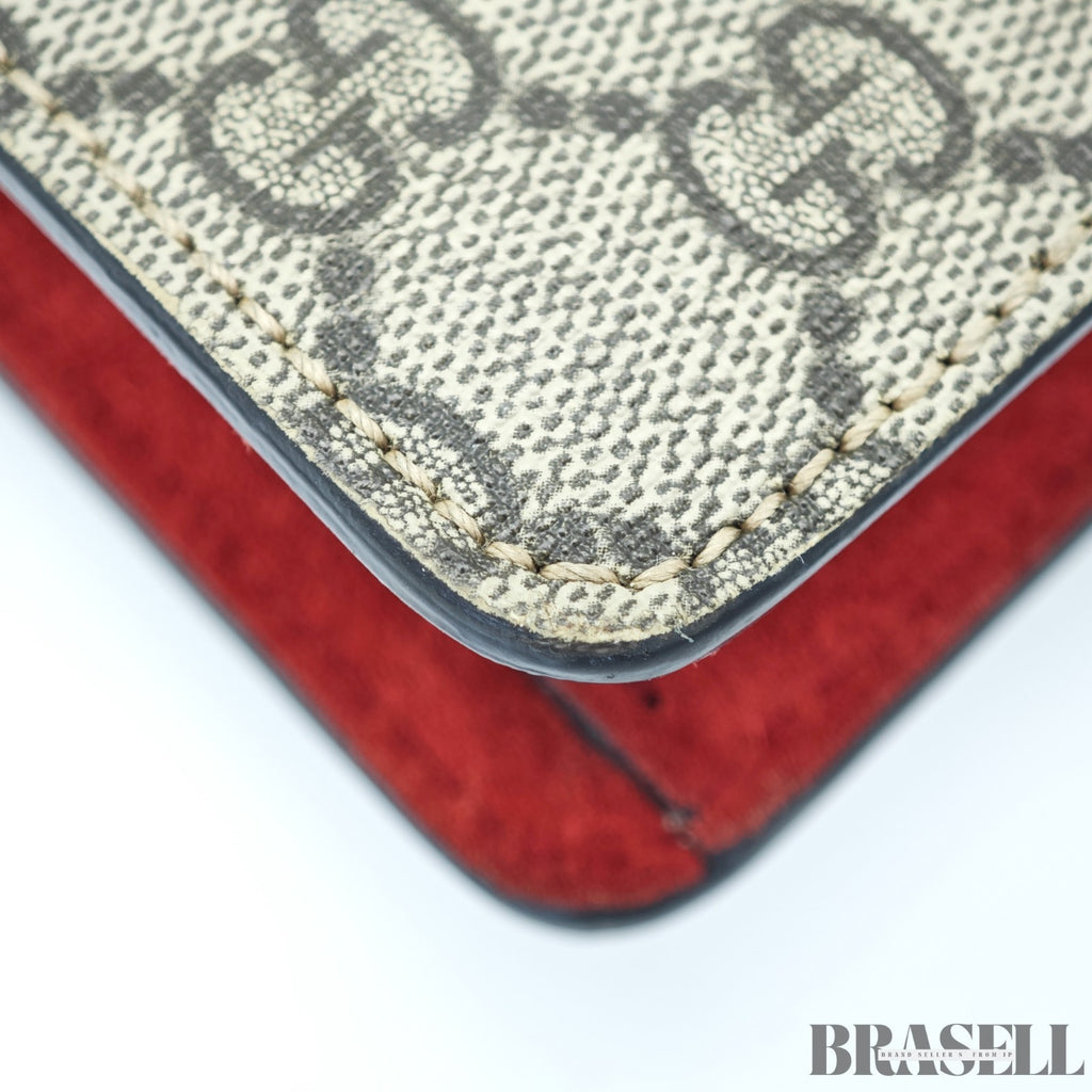 GUCCI Dionysus Mini Chain 421970 GG Supreme Suede Beige/Red