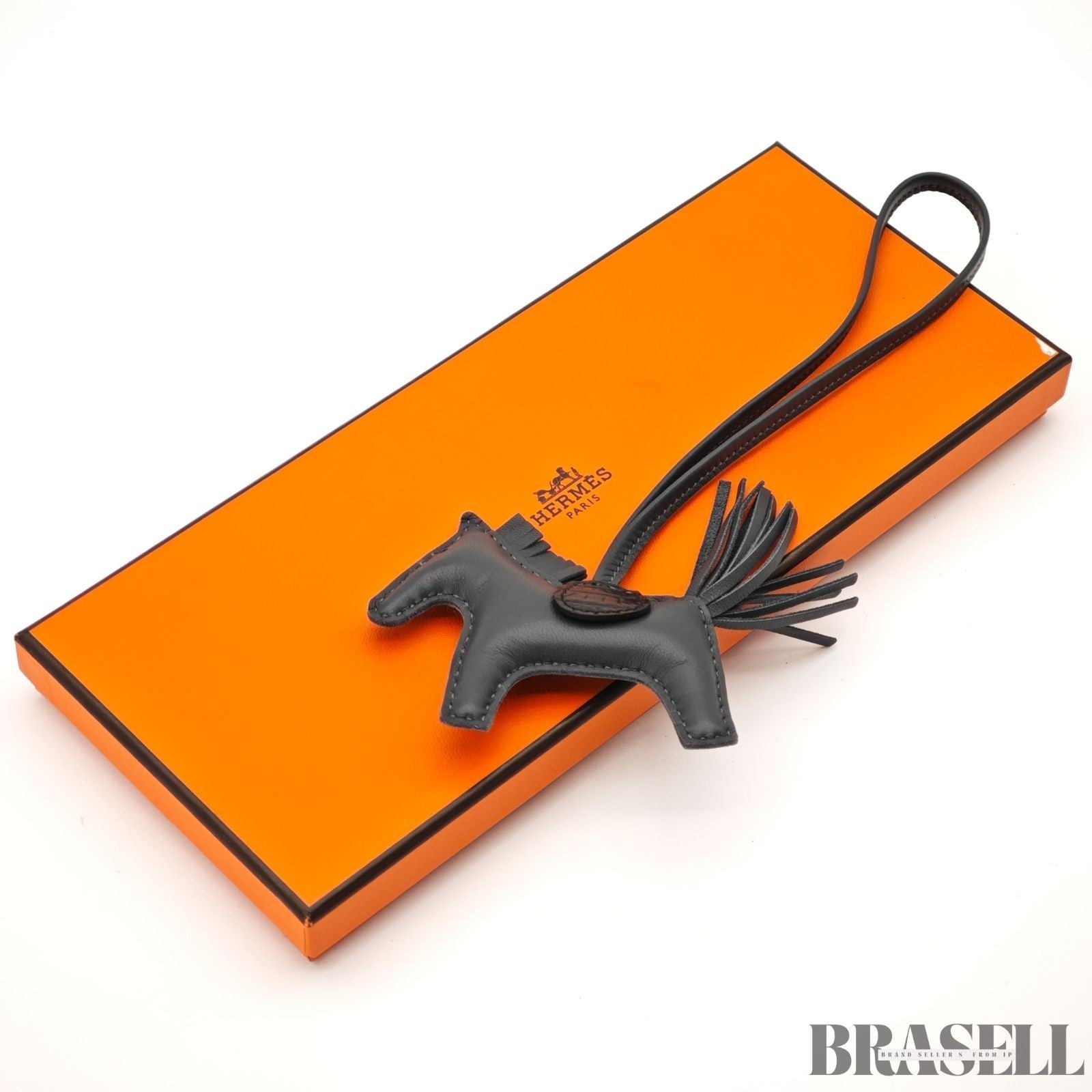 HERMES Rodeo PM Touch Bag Charm Keychain So Black Leather Horse Unisex Box