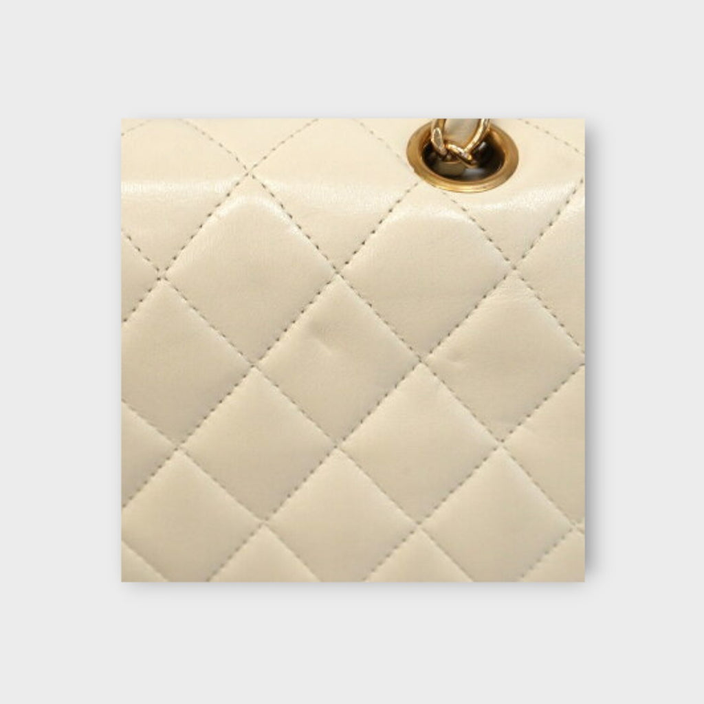 CHANEL MATRASSE W chain shoulder bag Lamb skin white with champagne gold hardwar