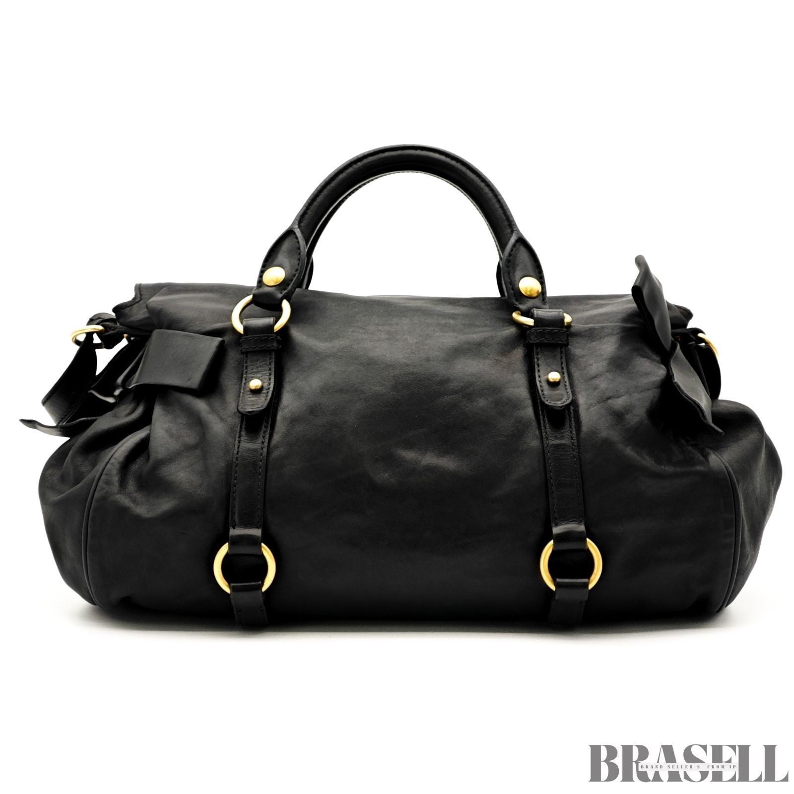 Miu Miu Ribbon 2Way Handbag Leather Black Shoulder Bag Woman Shoulder Strap