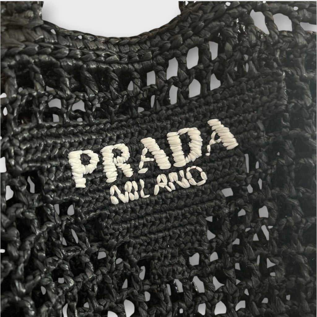 PRADA Logo Crochet Black Tote Bag