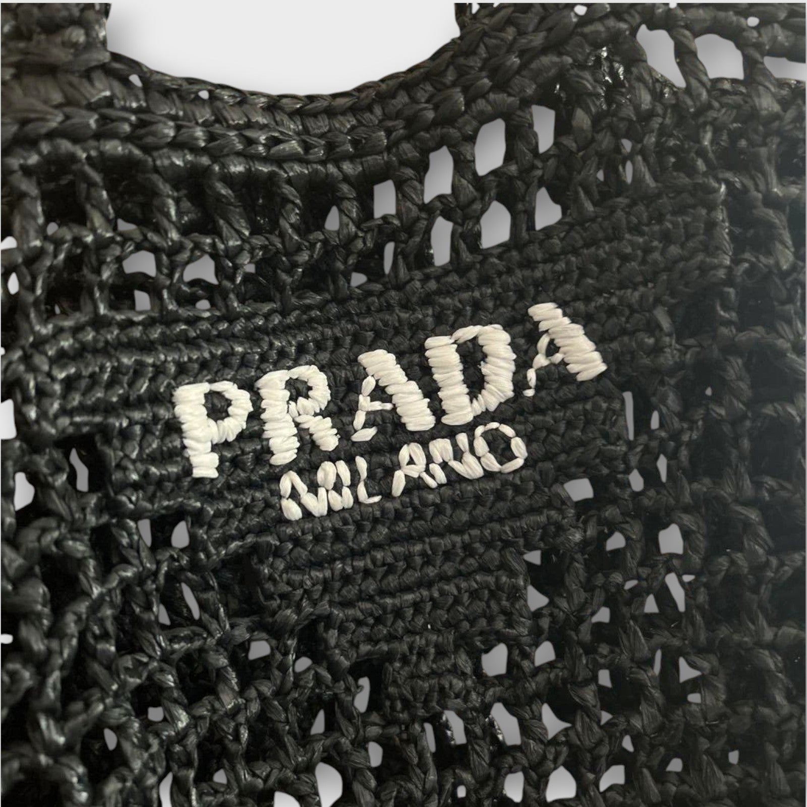 PRADA Logo Crochet Black Tote Bag