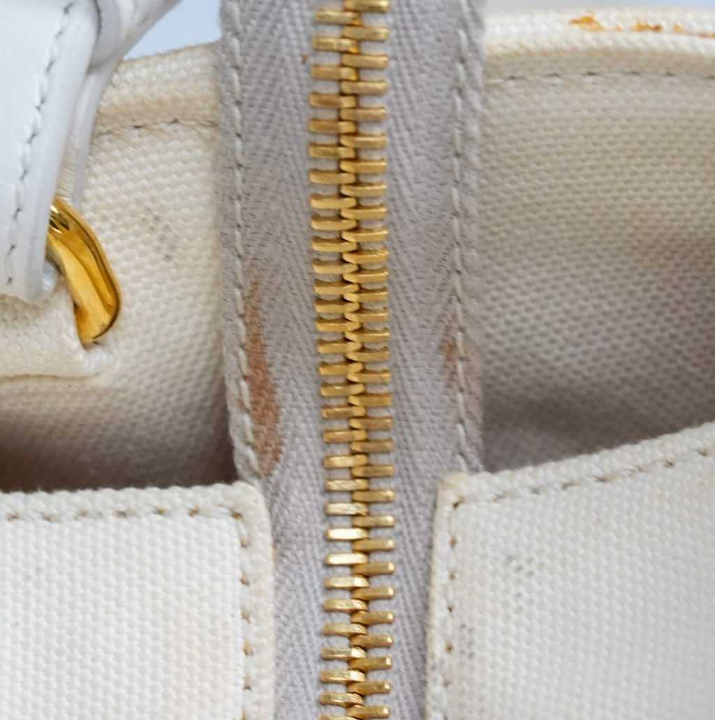 PRADA Canapa Wicker Basket Bag Rattan Raffia 2Way Beige White hand shoulder 【B】