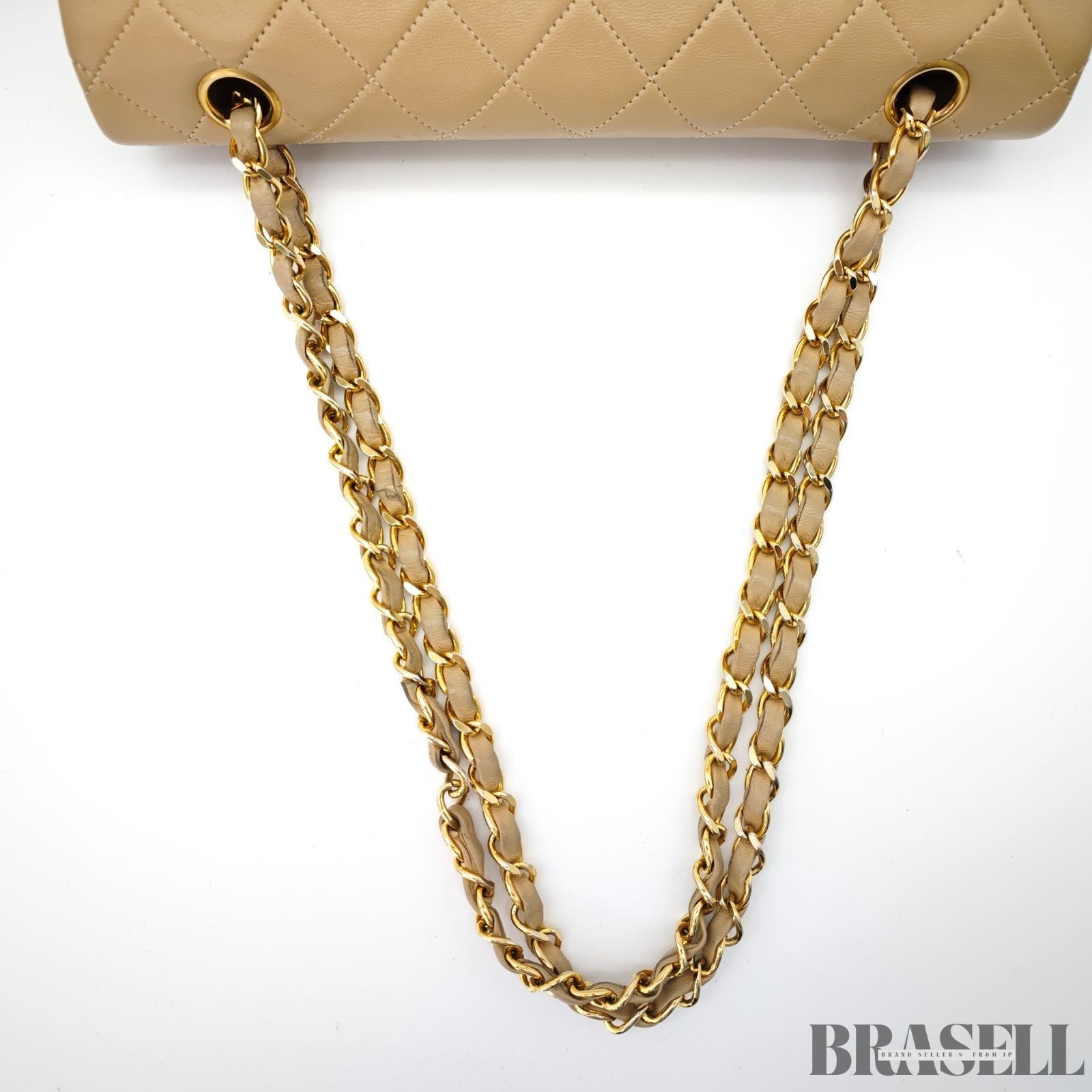 CHANEL Matelasse 25 Double Flap Lambskin 2-Way Shoulder Bag Beige Women's