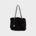 CHANEL Lapin Fur Shoulder Bag Rabbit Chain Bag Brown