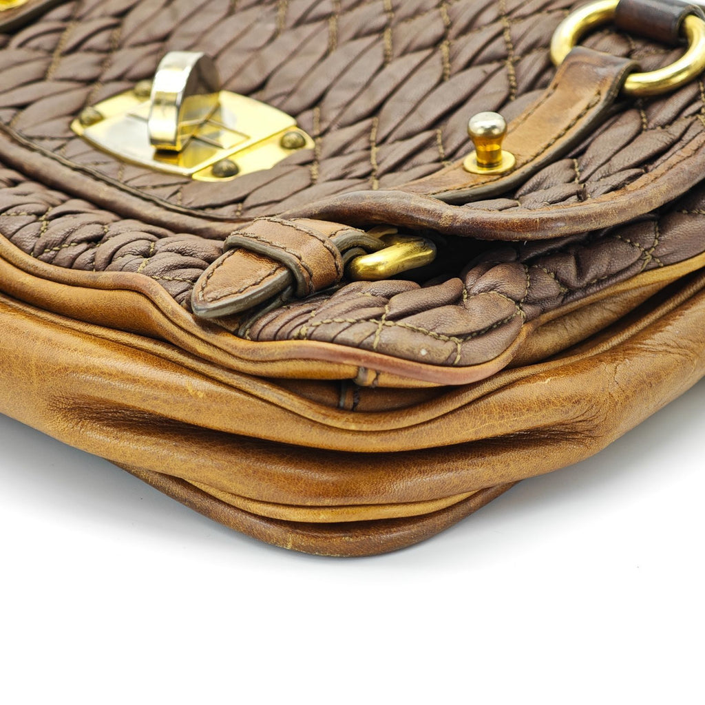 MIU MIU Nappa Croquet Matelassé Shoulder Bag Brown Unisex