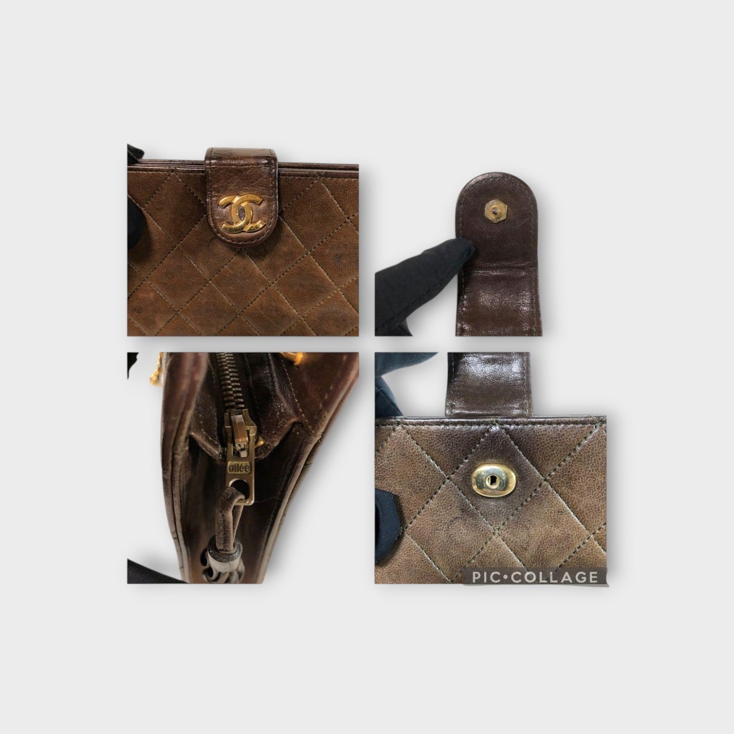 CHANEL Matelassé Lambskin Chain Shoulder Bag Fringe Gold Coco Mark Brown 【B】