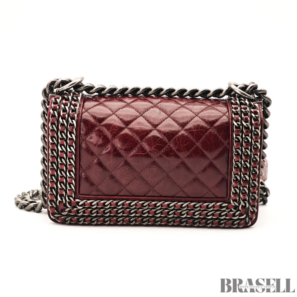CHANEL Boy Chanel A67086 Flap Shoulder Bag Small Bordeaux Leather Women's