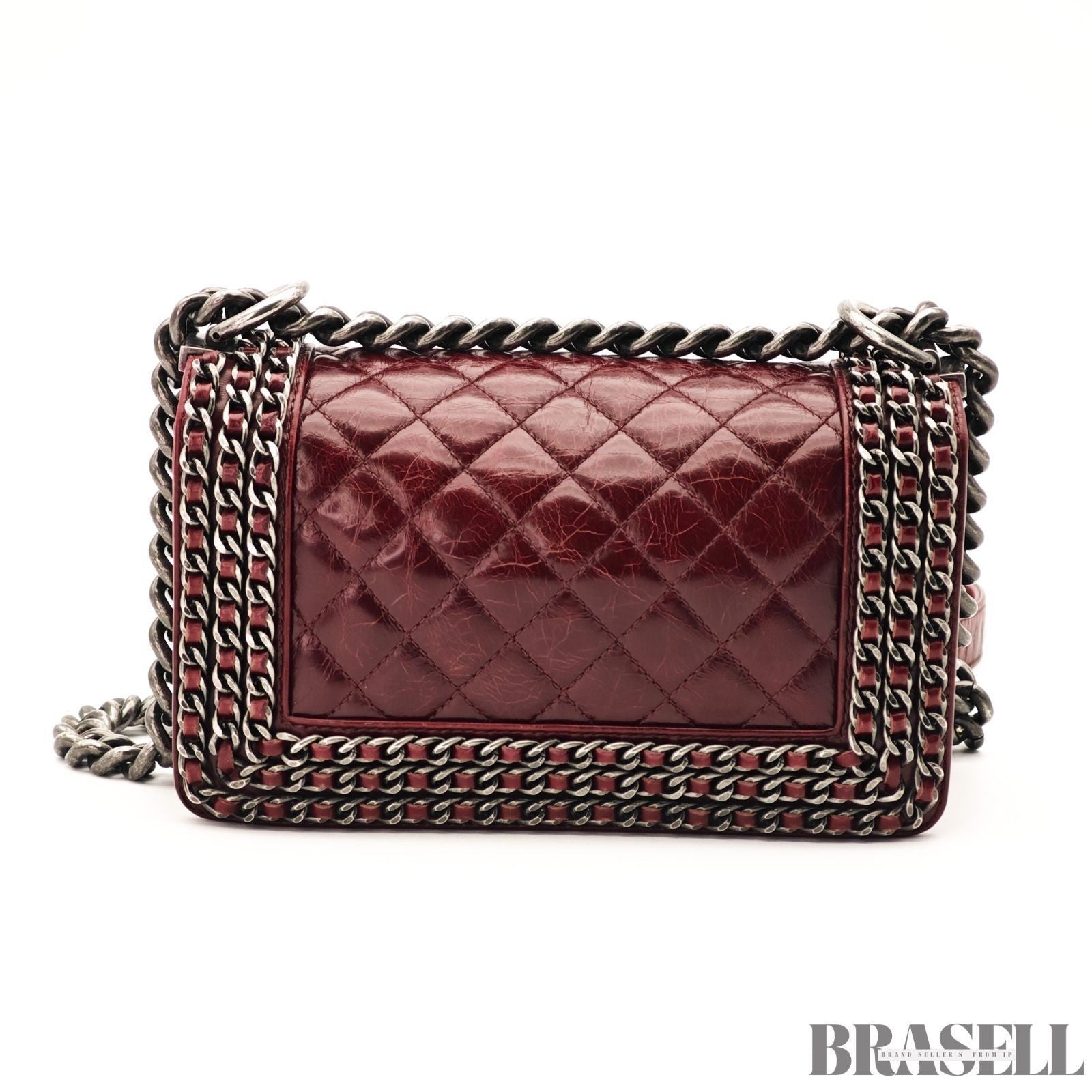 CHANEL Boy Chanel A67086 Flap Shoulder Bag Small Bordeaux Leather Women's