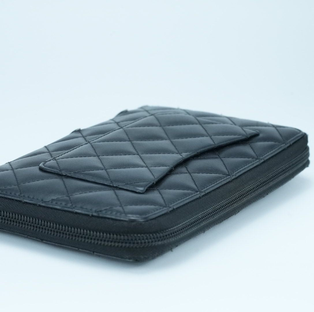 CHANEL Cambon Long Wallet Lambskin Black Women's with Box