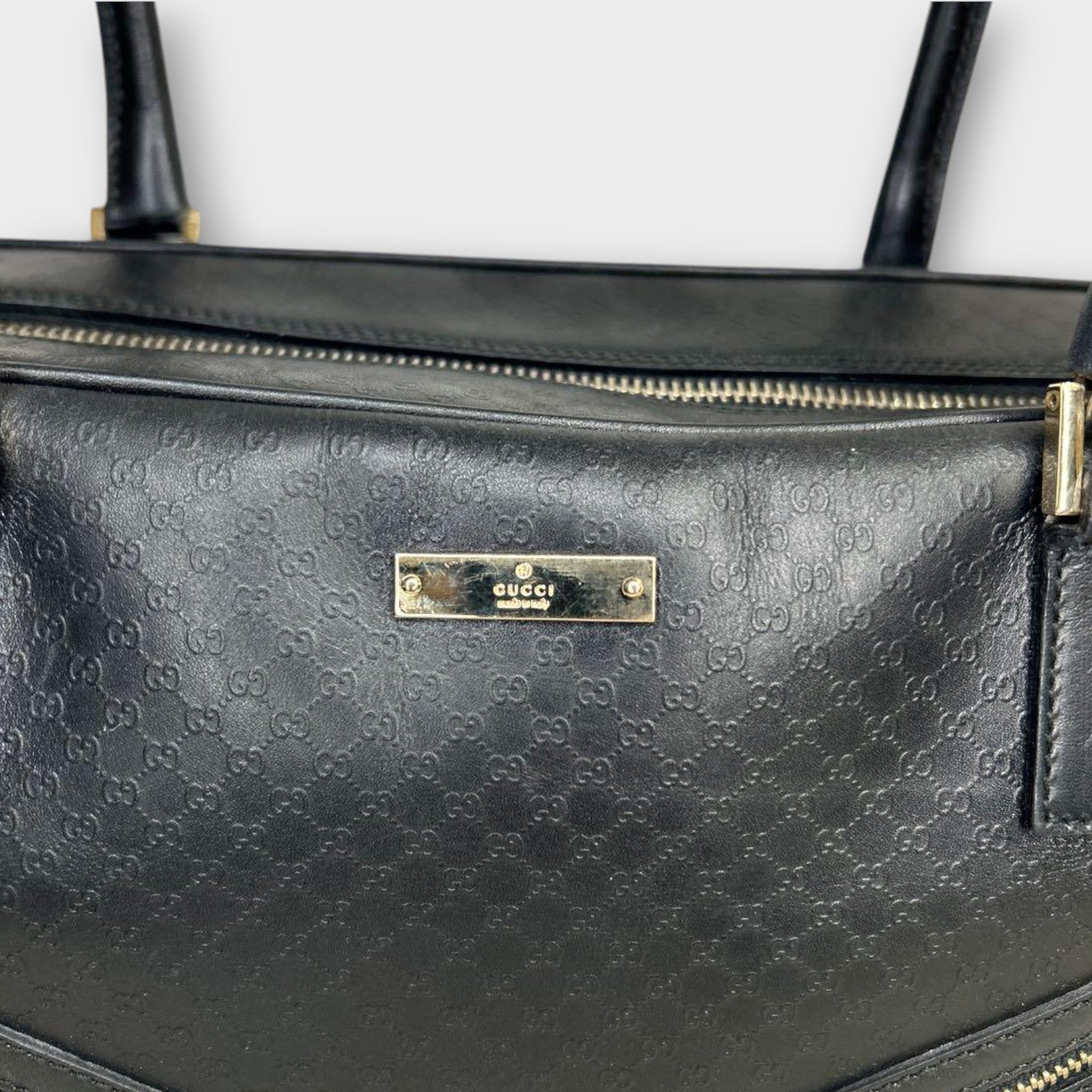 GUCCI Mini Boston Bag Handbag Logo Microguccissima Black Leather