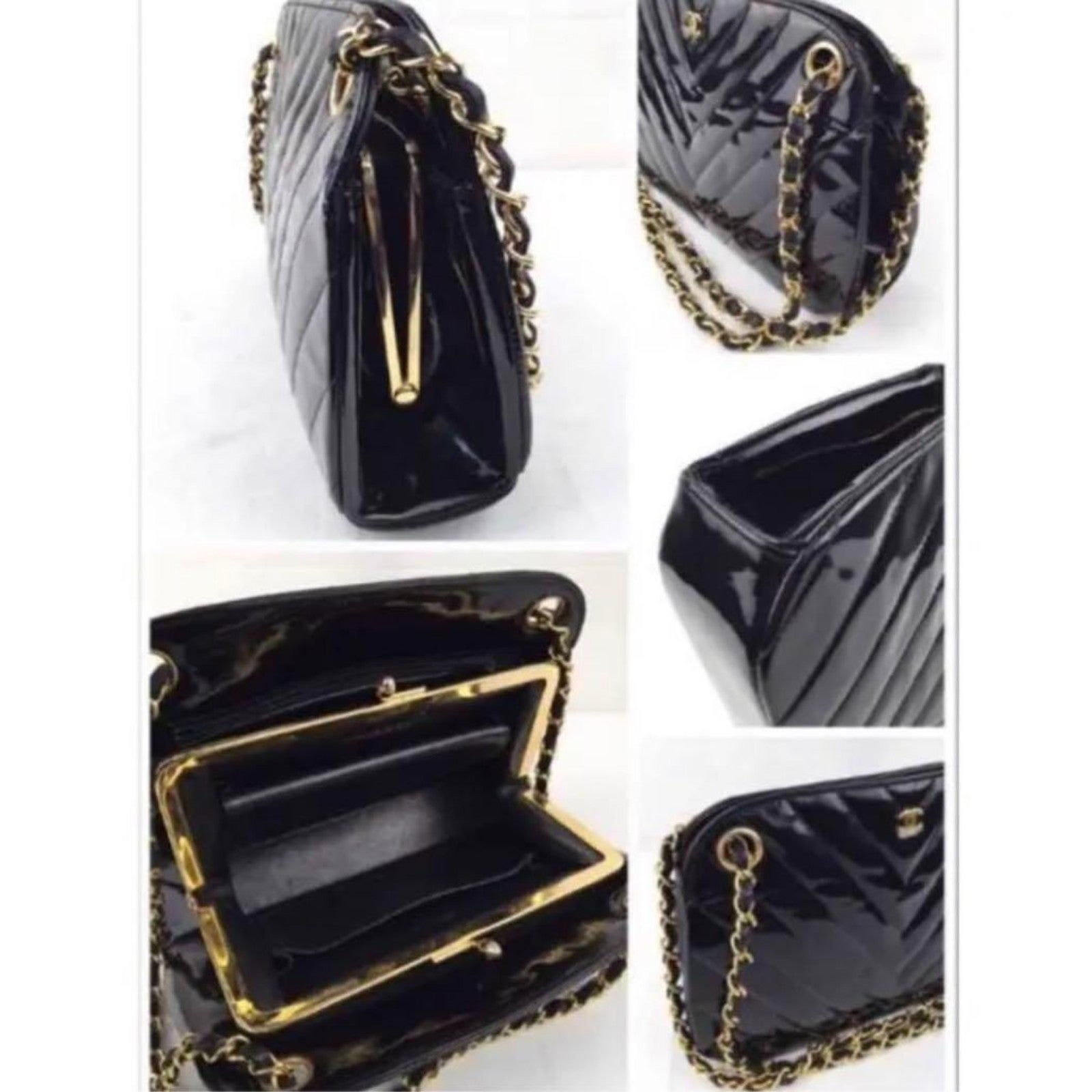 CHANEL Shoulder Bag Leather Rare Clasp Enamel Vintage