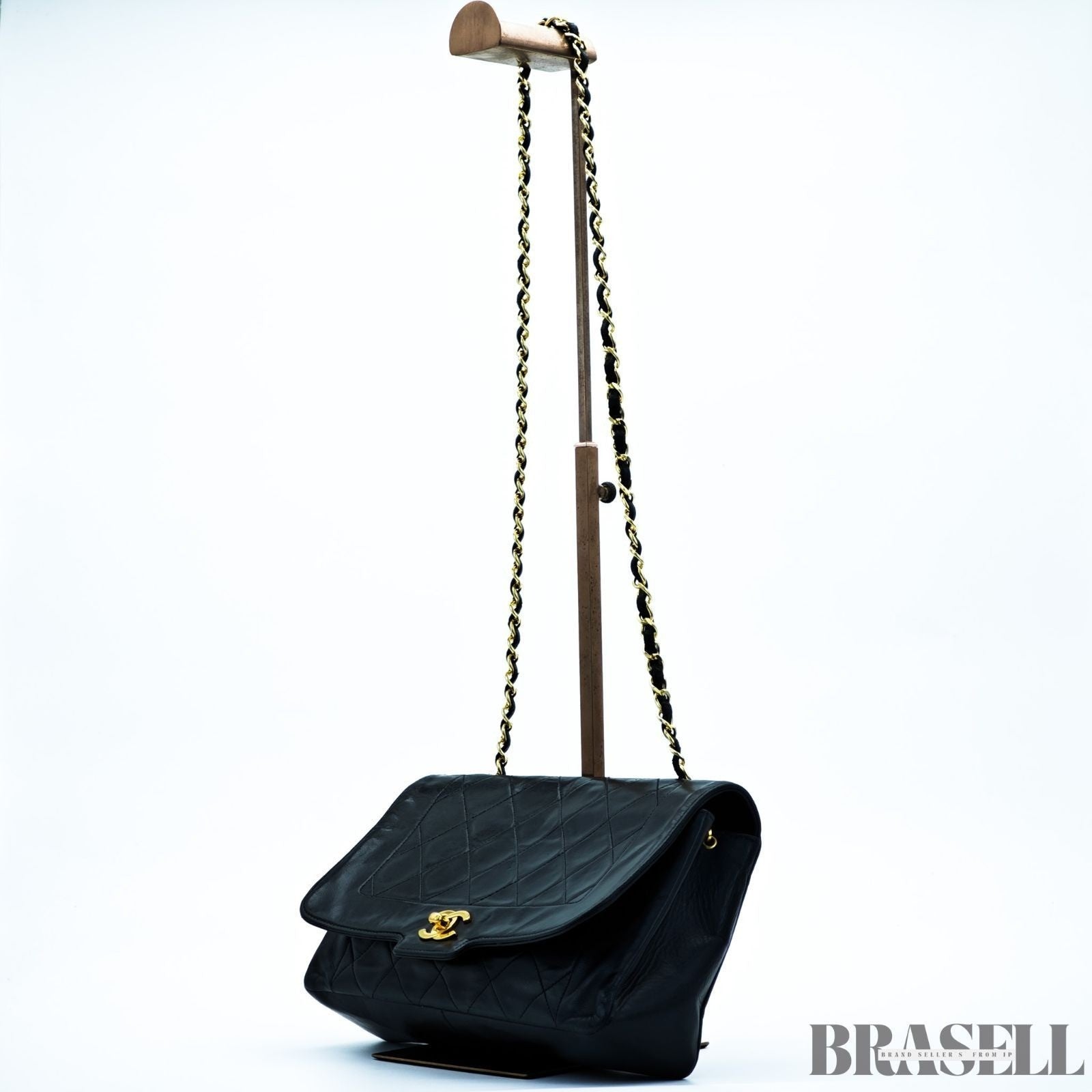 Chanel Matelassé Coco Mark Diana Shoulder Bag Flap Compact Black Leather Women