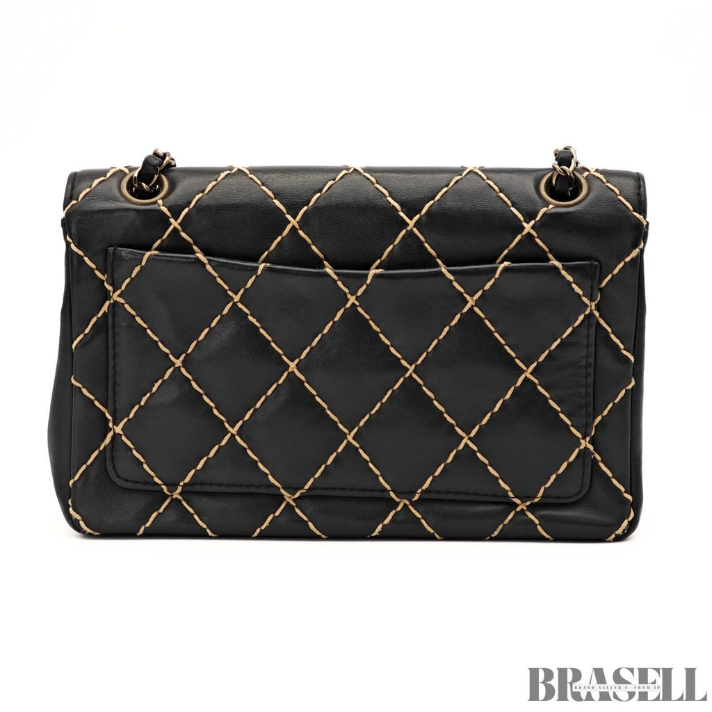 CHANEL Wild Stitch A14687 Leather Flap Shoulder Bag Black Women’s