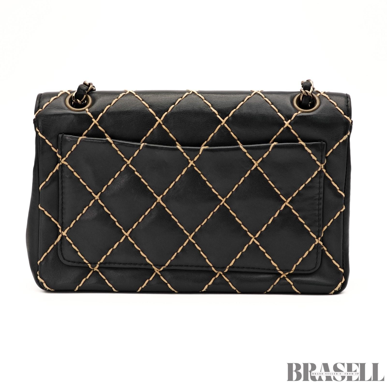 CHANEL Wild Stitch A14687 Leather Flap Shoulder Bag Black Women’s