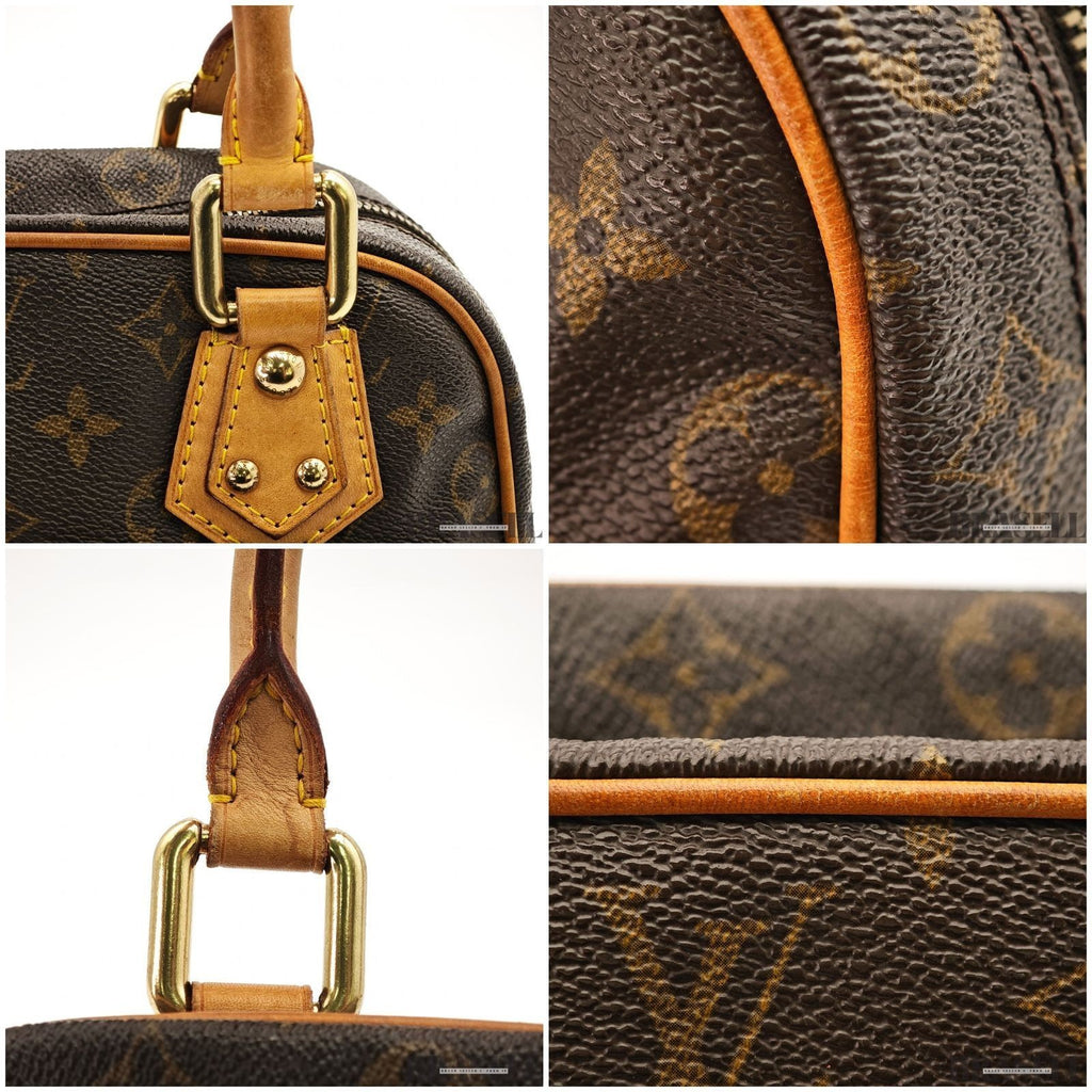 Louis Vuitton Manhattan PM M40026 Monogram Canvas Handbag Bag Pockets Brown